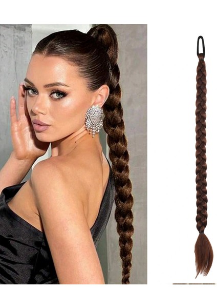 Ikili Örgü Lastik Tokalı At Kuyruğu - Çikolata Kahve