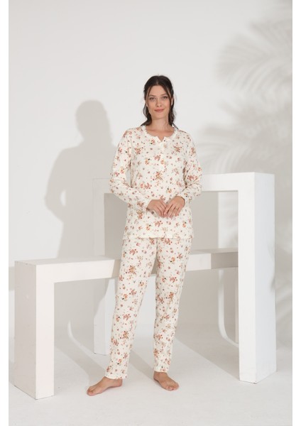 %100 Pamuk Uzun Kol Kadın Pijama Takımı 98288