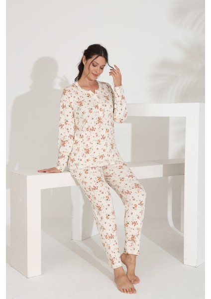 %100 Pamuk Uzun Kol Kadın Pijama Takımı 98288 modelleri