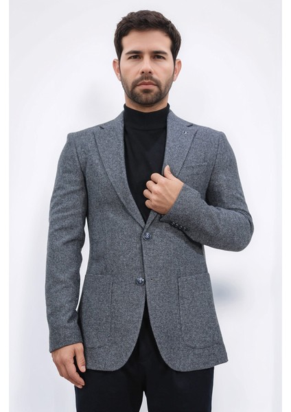 Slim Fit Mono Yaka Gri Astarsız Yünlü Tek Ceket fırsatları