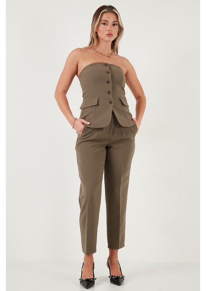 Regular Fit Straplez Yaka Düğmeli Yelek Bayan Yelek 6839611 fiyatları