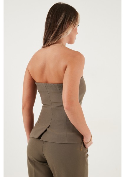 Regular Fit Straplez Yaka Düğmeli Yelek Bayan Yelek 6839611