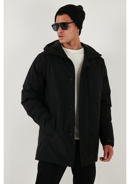 Astarlı Regular Fit Fermuar ve Çıtçıt Düğmeli Kapüşonlu Mont Erkek Mont 497ROMA