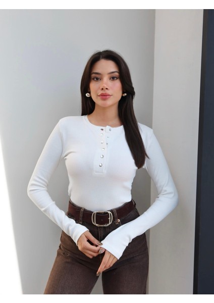 Fitil Desen Çıtçıtlı Bluz