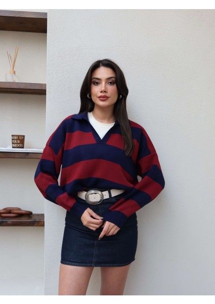 Polo Yaka Çizgili Kazak
