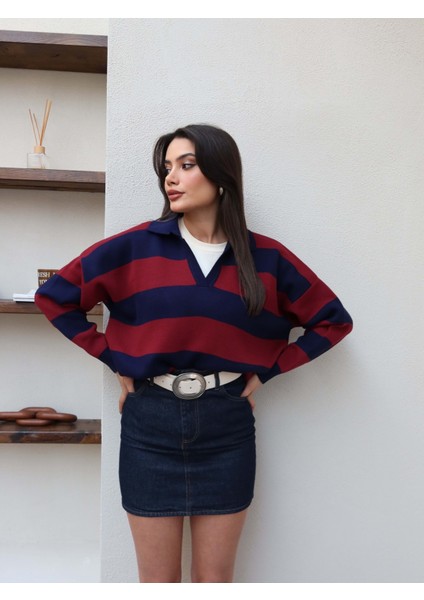 Polo Yaka Çizgili Kazak fiyatları