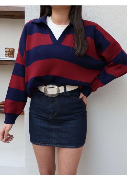 Polo Yaka Çizgili Kazak modelleri