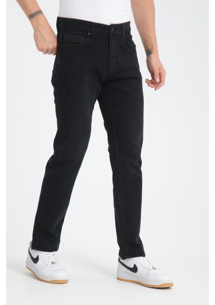 Düz Kesim Erkek Kot Pantolon - Esnek Kumaş, Normal Kalıp Jean (%98 Pamuk) fırsatları