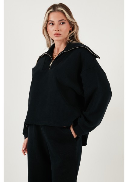 Pamuklu Oversize Fit Yarım Fermuarlı Yaka Uzun Kollu Triko Takım Bayan Takım 68351218 indirimleri