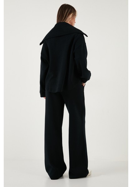 Pamuklu Oversize Fit Yarım Fermuarlı Yaka Uzun Kollu Triko Takım Bayan Takım 68351218
