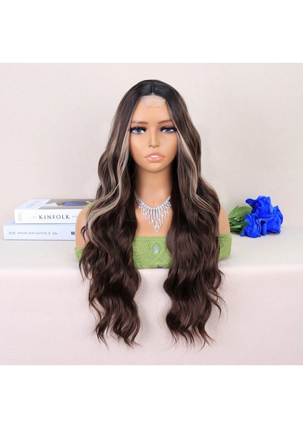Kumral Balköpüğü Işıltılı Dalgalı Uzun Tül Peruk