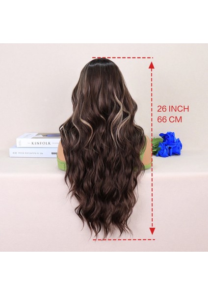 Kumral Balköpüğü Işıltılı Dalgalı Uzun Tül Peruk indirimleri