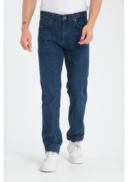 Düz Kesim Erkek Kot Pantolon - Esnek Kumaş, Normal Kalıp Jean (%98 Pamuk) fırsatları