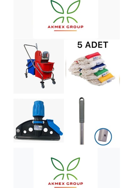 Çift Kovalı Krom Temizlik Arabası Paspas Arabası Sap Mop Aparat(Özel Plastik Presli )