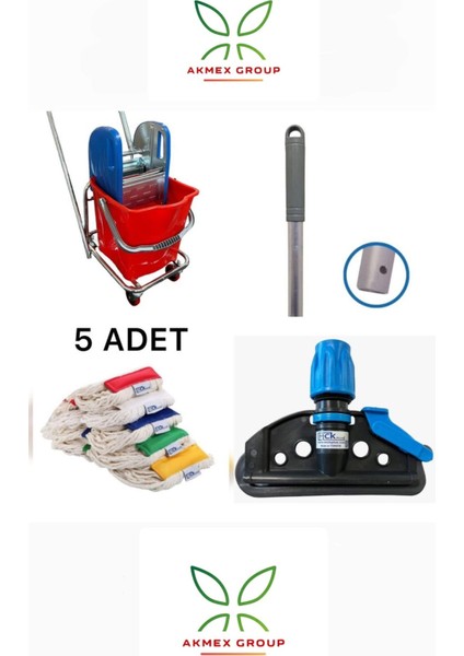 Tek Kovalı Çelik Presli Krom Temizlik Arabası ve Paspas Arabası Temizlik Seti + Islak Mop Seti