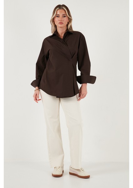 Regular Fit Klasik Yaka Bağlamalı Uzun Kollu Gömlek Bayan Gömlek 6834987 fiyatları