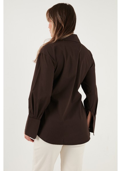 Regular Fit Klasik Yaka Bağlamalı Uzun Kollu Gömlek Bayan Gömlek 6834987