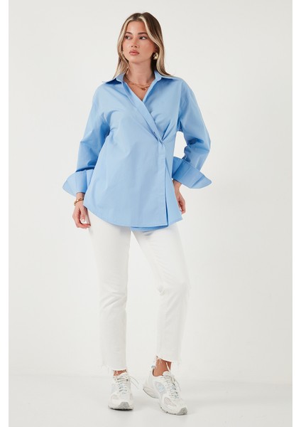 Regular Fit Klasik Yaka Bağlamalı Uzun Kollu Gömlek Bayan Gömlek 6834987 fiyatları