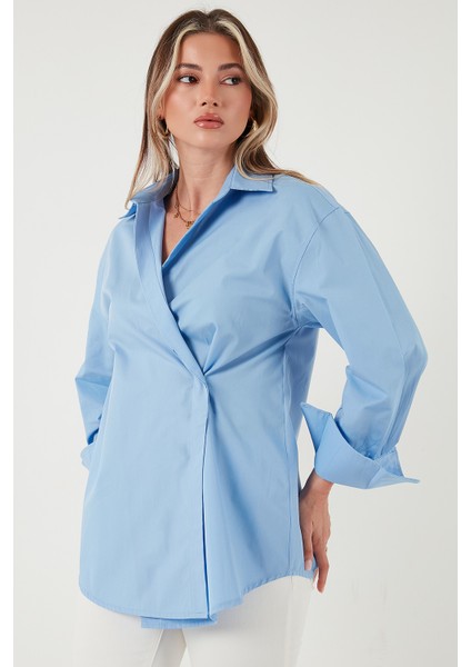 Regular Fit Klasik Yaka Bağlamalı Uzun Kollu Gömlek Bayan Gömlek 6834987 fırsatları