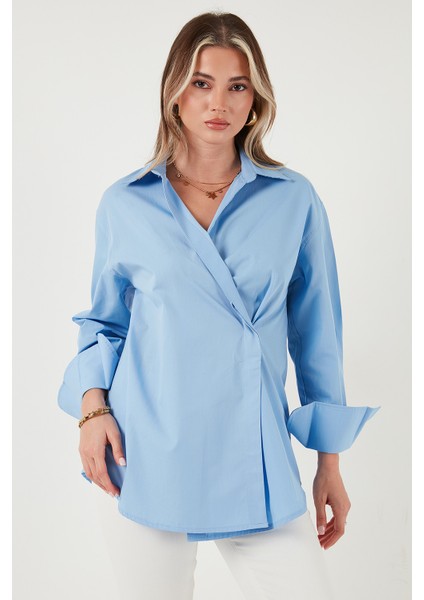 Regular Fit Klasik Yaka Bağlamalı Uzun Kollu Gömlek Bayan Gömlek 6834987 indirimleri