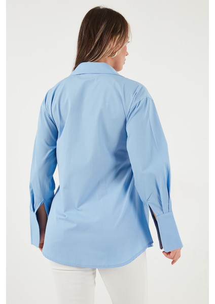 Regular Fit Klasik Yaka Bağlamalı Uzun Kollu Gömlek Bayan Gömlek 6834987