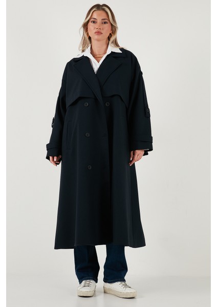 Oversize Fit Kruvaze Yaka Düğmeli Kemerli Uzun Trençkot Bayan Trençkot 6839476 fiyatları