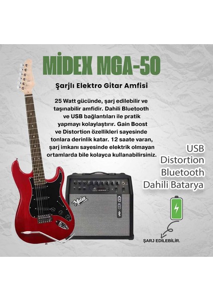 RPH-30RD-50AMP Gül Klavye SSS 50W Amfili Elektro Gitar Seti fiyatları