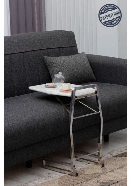 Dali Serisi 1 Adet Beyaz Mermer Desen Katlanabilir Mdf C Sehpa Yan Sehpa Gold Kaplama Metal Ayak