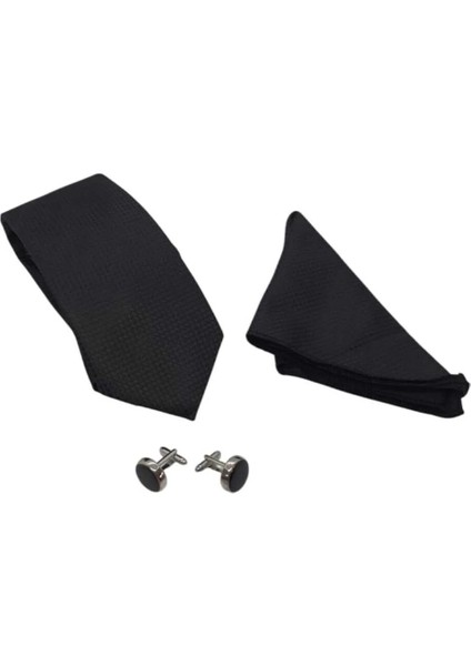 Siyah Desenli Kravat Mendil Kol Düğmesi Özel Set fiyatları