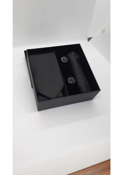 Siyah Desenli Kravat Mendil Kol Düğmesi Özel Set fırsatları