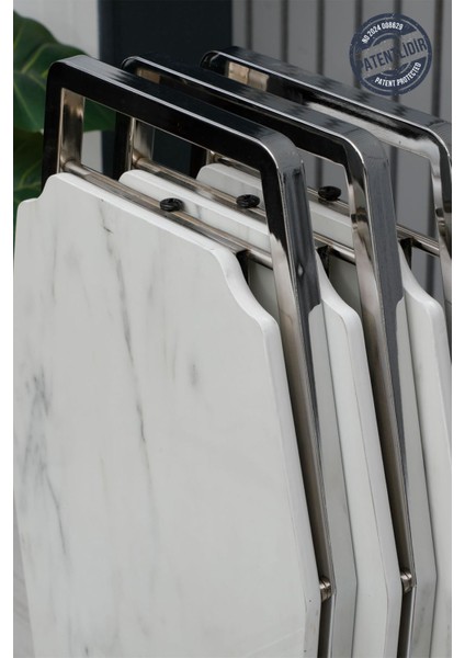 Dali Serisi 1 Adet Beyaz Mermer Desen Katlanabilir Mdf C Sehpa Yan Sehpa Gold Kaplama Metal Ayak