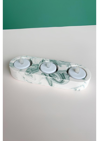 El Yapımı Yeşil Mermer Desenli 3 Gözlü Beton Tealight Mumluk | Minimal Dekoratif Şamdan fiyatları