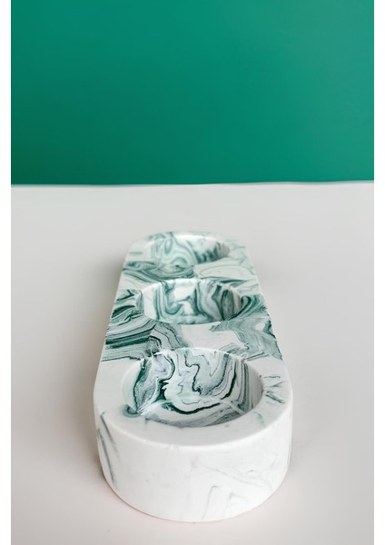 El Yapımı Yeşil Mermer Desenli 3 Gözlü Beton Tealight Mumluk | Minimal Dekoratif Şamdan indirimleri