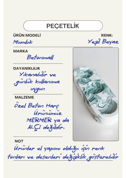 El Yapımı Yeşil Mermer Desenli 3 Gözlü Beton Tealight Mumluk | Minimal Dekoratif Şamdan