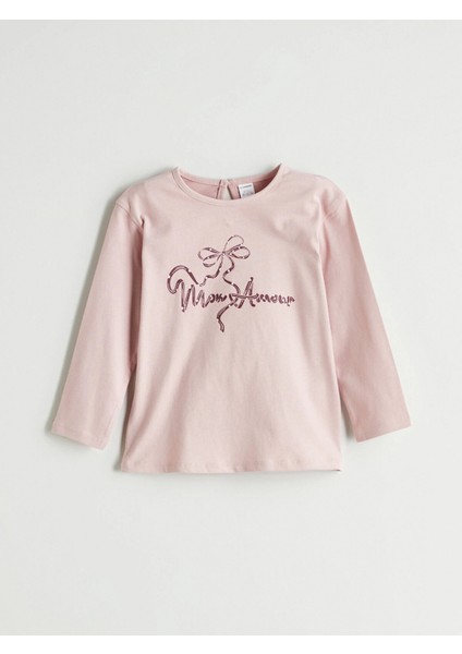Lcw Kids Bej Bisiklet Yaka Baskılı Kız Çocuk Tişört indirimleri