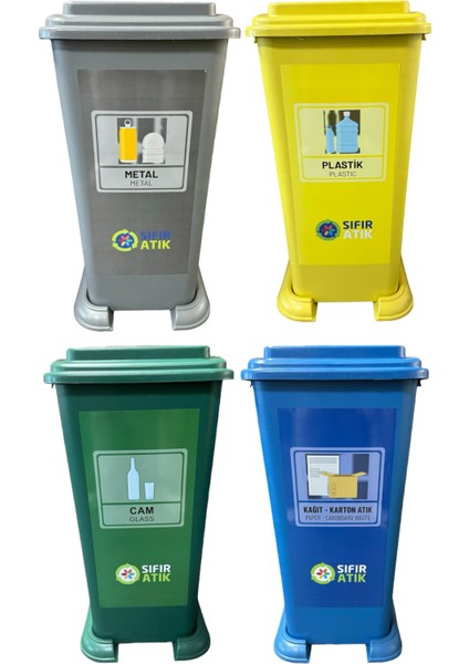 70 Litre Plastik Lüx Geri Dönüşüm Kutusu Geri Dönüşüm Kovası 4 Lü / Sıfır Atık Kutusu