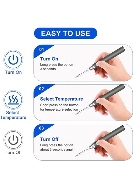 Kablosuz Lehimleme Demir Kiti USB Şarj Edilebilir Kablosuz Lehimleme Demir 3 Sıcaklık Ayarı Lehimleme Demir - Gri (Yurt Dışından) modelleri
