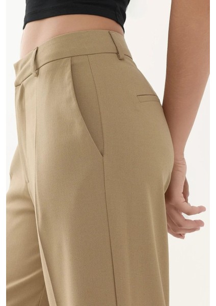 Kadın Viskon Karışımlı Straight Leg Pantolon Natural indirimleri