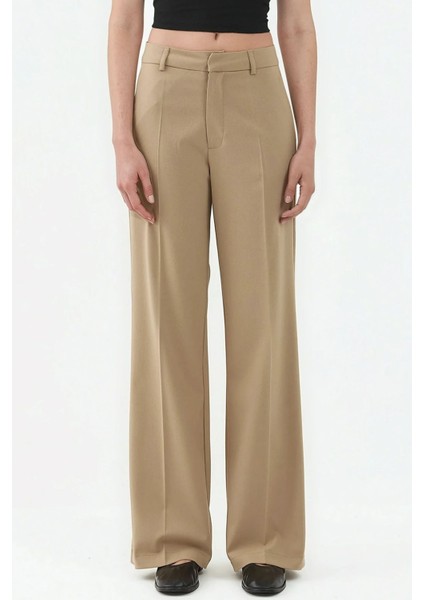Kadın Viskon Karışımlı Straight Leg Pantolon Natural