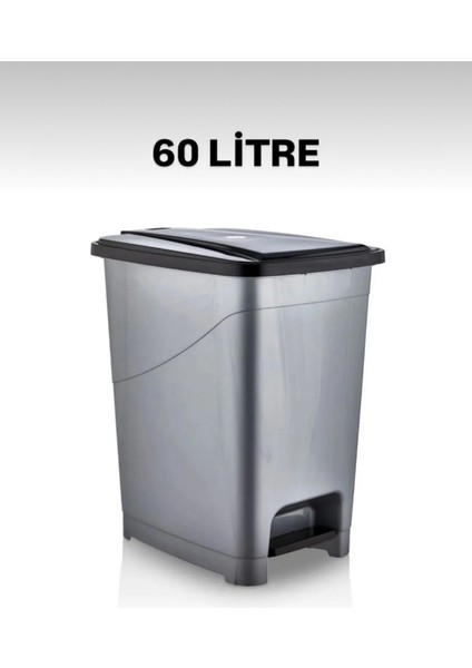 60 Litre Slim Pedallı Çöp Kovası 60 Litre & Büyük Boy Pedallı Çöp Kovası Gri