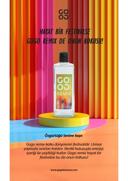 Gogo Remix Kolonya 250ML Cam Şişe - 15 Adet fiyatları