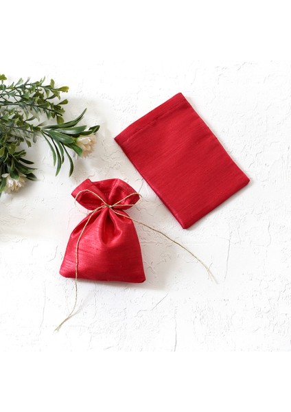 Kırmızı Simli Kumaş Kese, 10X15 cm 10 Adet