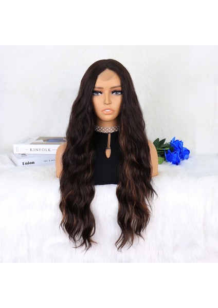 Kahverengi Karamel Işıltılı Su Dalgalı Fiber Sentetik Tül Peruk