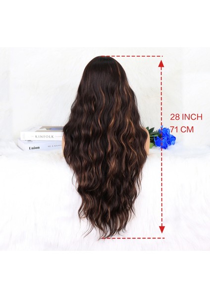 Kahverengi Karamel Işıltılı Su Dalgalı Fiber Sentetik Tül Peruk indirimleri