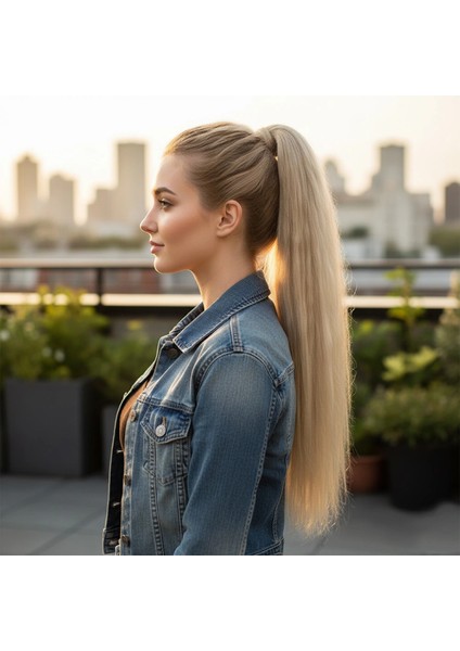 Lastik Tokalı At Kuyruğu Düz - Kumral Beyaz Platin Röfle