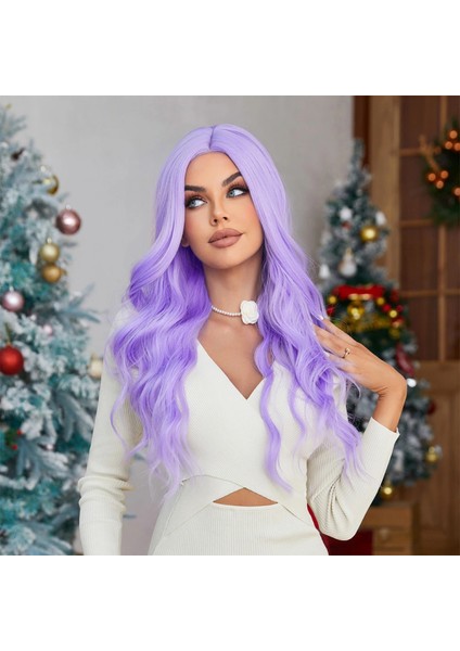 Su Dalgalı Açık Mor Tül Peruk