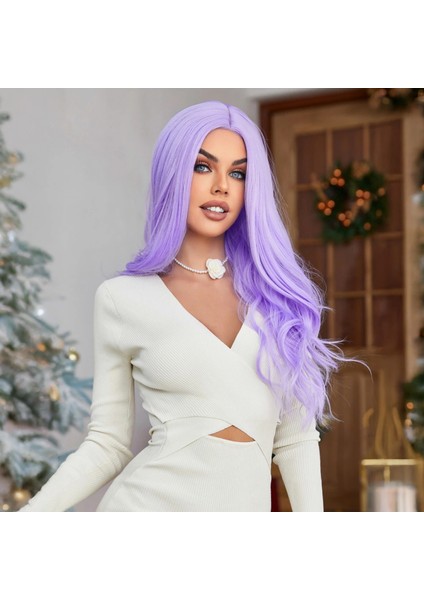 Su Dalgalı Açık Mor Tül Peruk modelleri