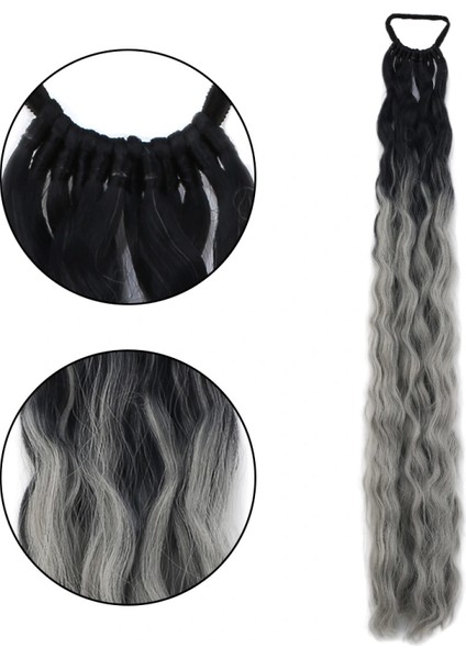 Lastik Tokalı At Kuyruğu Kabarık Afro Dalgalı - Siyah / Gri Ombre fiyatları