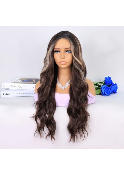 Uzun Kumral Balköpüğü Işıltılı Su Dalgalı Tül Peruk modelleri