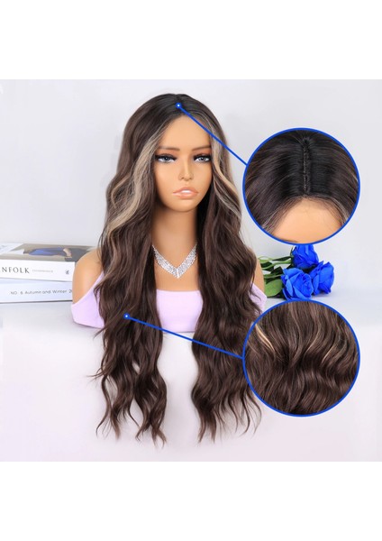 Uzun Kumral Balköpüğü Işıltılı Su Dalgalı Tül Peruk fırsatları